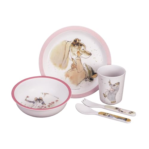 Petit-Jour-Geschenkset für Kinder, 5-teilig, 6 Monate, Melamin, BPA-frei, Teller 18 cm, Timbale 160 ml, Schüssel 250 ml, Set mit 2 Bestecken, 14 cm – spülmaschinenfest – Ernest und Celestine Rosa von Ernest et Célestine (ERNEY)