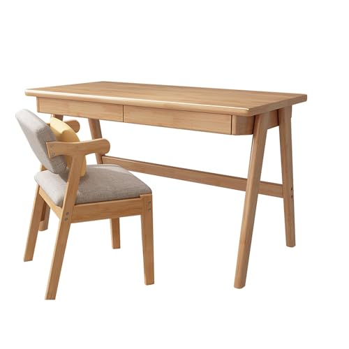 Ernqi Großer Gaming Schreibtisch Aus Holz Mit Stuhl, L-förmiger Computertisch Für Schlafzimmer Und Büro, Querstreben Und Schubladen, Tisch In 3 Farben Erhältlich(Wood,Armchair_31.5IN) von Ernqi