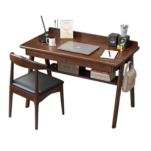 Ernqi Großer Gaming-Schreibtisch Mit Stuhl, L-förmiger Schreibtisch Aus Holz Mit Tischplatte, Zwei Holzhaken, Doppelschublade Und Ablagefach Unten, 3 Farboptionen(Walnut,Horn Chair_47.2IN) von Ernqi