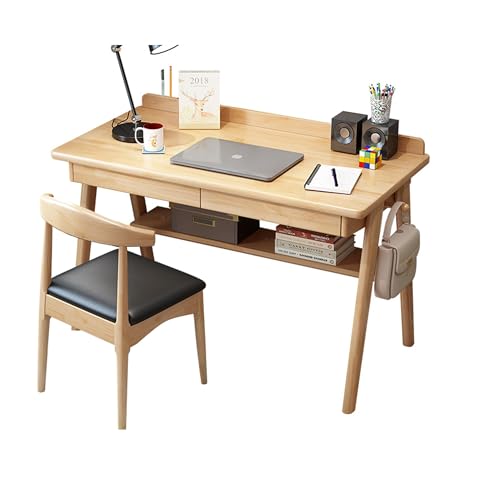 Ernqi Großer Gaming-Schreibtisch Mit Stuhl, L-förmiger Schreibtisch Aus Holz Mit Tischplatte, Zwei Holzhaken, Doppelschublade Und Ablagefach Unten, 3 Farboptionen(Wood,Horn Chair_47.2IN) von Ernqi