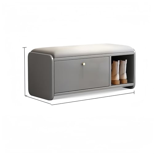 Ernqi Schuhregalschrank Holz, Ottomane Mit Offenem Stauraum, Eingangsbank Mit Kippschaufel, Regal-Organizer Für Eingangsbereich Mit Weich Gepolsterter Sitzfläche, 4 Farben Erhältlich(Gray,Style B) von Ernqi