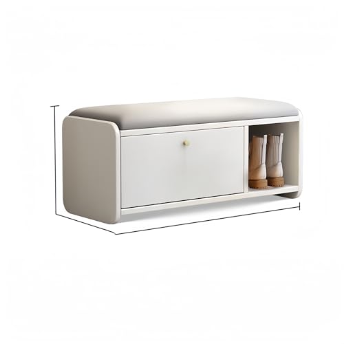 Ernqi Schuhregalschrank Holz, Ottomane Mit Offenem Stauraum, Eingangsbank Mit Kippschaufel, Regal-Organizer Für Eingangsbereich Mit Weich Gepolsterter Sitzfläche, 4 Farben Erhältlich(Weiß,Style B) von Ernqi