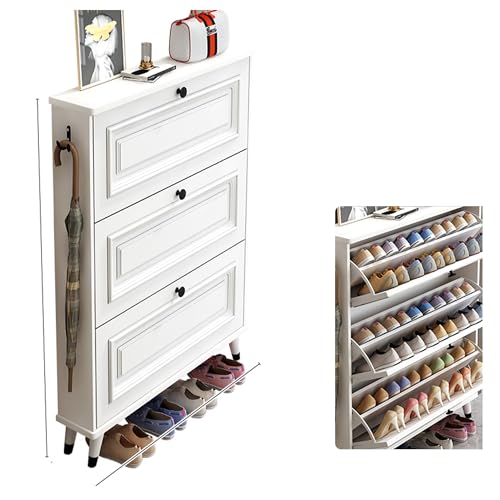 Ernqi Schuhschrank Mit Klappdeckel Und 3 Schubladen, Aufbewahrungs-Organizer Für Eingangsbereich Mit Seitlichen Haken, 3D-Relief, Mueble para Zapatos, 2 Stile Erhältlich(Double,27.6in) von Ernqi
