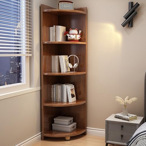 Ernqi Schwarzes Bücherregal Massivem Holz Mit Mehreren Ablagen, Vitrine Stilen, Abgerundeten Kanten, Bücherschrank Perfekt Für Die Aufbewahrung In Ecken(Brown,59.1in) von Ernqi