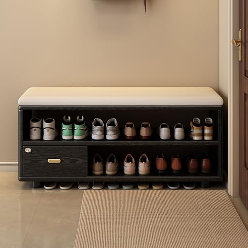 Schuhregalschrank Mit Schublade, Ottomane Mit Stauraum, Regal-Organizer Für Den Eingangsbereich, Eingangsbank Für Die Haustür In 2 Stilen Und 3 Farben, Abnehmbares Weiches Kissen(Black,W/CUSHION_39.4I Schuhregalschrank Mit Schublade, Ottomane Mit Stauraum, Regal-Organizer Für Den Eingangsbereich, Eingangsbank Für Die Haustür In 2 Stilen Und 3 Farben, Abnehmbares Weiches Kissen(Black,W/CUSHION_39.4I von Ernqi