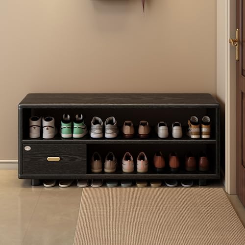 Schuhregalschrank Mit Schublade, Ottomane Mit Stauraum, Regal-Organizer Für Den Eingangsbereich, Eingangsbank Für Die Haustür In 2 Stilen Und 3 Farben, Abnehmbares Weiches Kissen(Black,W/O CUSHION_39. von Ernqi