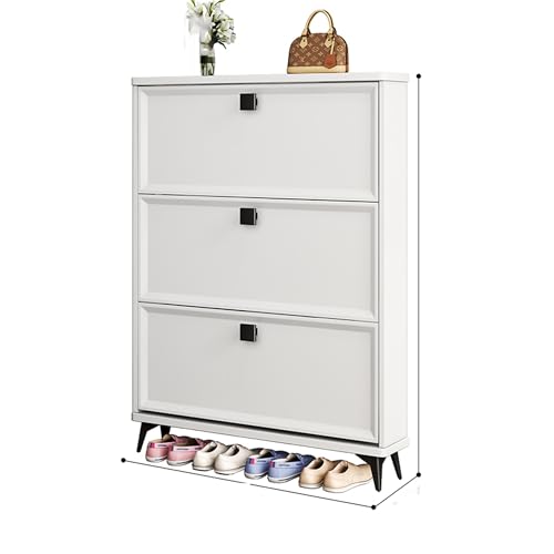 Schuhschrank Mit Kippfunktion, Organizer Für Eingangsbereich, Verschiedene Größen Und Farben, Schuhaufbewahrung Mit Verstellbaren Regalen, Mueble Para Zapatos Mit Metallfüßen(White,DOUBLE_39.4IN) von Ernqi