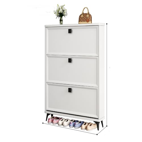 Schuhschrank Mit Kippfunktion, Organizer Für Eingangsbereich, Verschiedene Größen Und Farben, Schuhaufbewahrung Mit Verstellbaren Regalen, Mueble Para Zapatos Mit Metallfüßen(White,SINGLE_23.6IN) von Ernqi