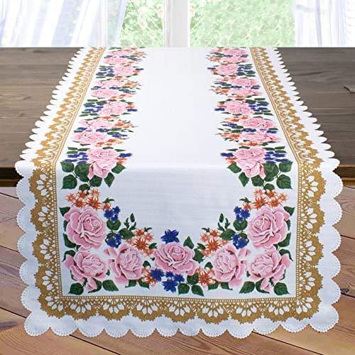 Tischläufer rosa Rosen, weiß, 40x140 cm, bedruckter Tischläufer für Frühling und Sommer von Ernst Schäfer