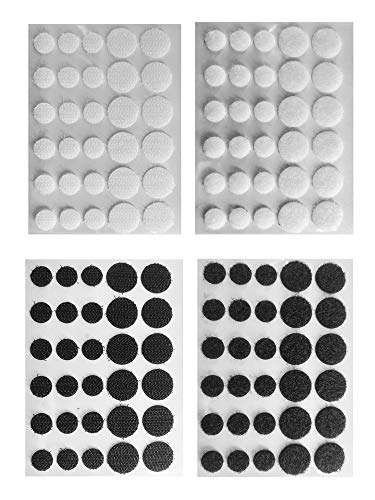 Eroilor Doppelseitig Klettpunkte Klebende Klettverschluss-Aufkleber, über 10.000 Mal selbstklebendes DIY-Werkzeug, 12 mm und 15 mm Durchmesser Schwarz und Weiß - 60 Paare von Eroilor