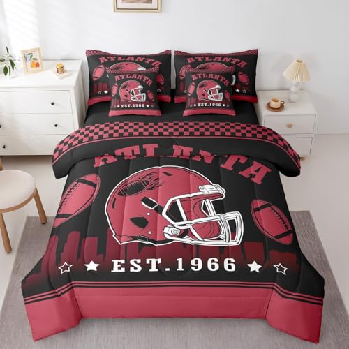 Atlanta-Bettwäsche-Set, Queen-Size-Größe, American Football City, mit Bettdecke für Kinder, Jungen, Sportbett, Rubinbett in einer Tasche, Fußballspieler-Fans, Steppdecke, rot und schwarz kariert Atlanta-Bettwäsche-Set, Queen-Size-Größe, American Football City, mit Bettdecke für Kinder, Jungen, Sportbett, Rubinbett in einer Tasche, Fußballspieler-Fans, Steppdecke, rot und schwarz kariert von Erosebridal