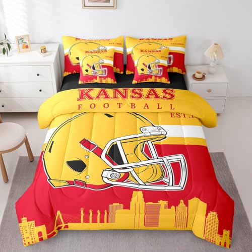 Bett-Set mit Fußballmotiv in einer Tasche mit Bettlaken und Spannbettlaken, 7-teilig, American Football City, 7-teiliges Bettwäsche-Set für Sportfans, Geschenke, Rubin mit Kissenbezügen und Bett-Set mit Fußballmotiv in einer Tasche mit Bettlaken und Spannbettlaken, 7-teilig, American Football City, 7-teiliges Bettwäsche-Set für Sportfans, Geschenke, Rubin mit Kissenbezügen und von Erosebridal