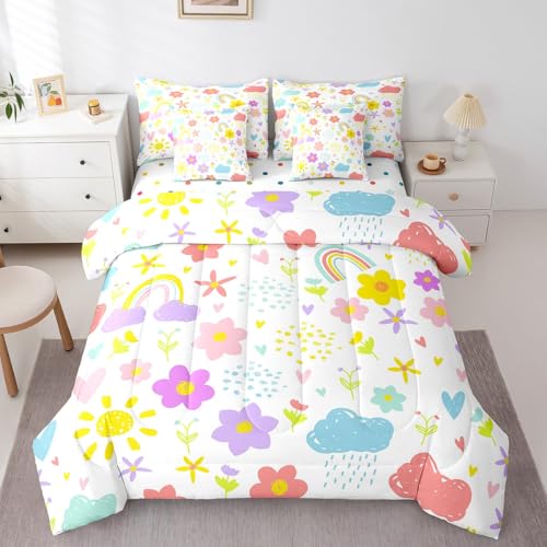 Erosebridal 7-teiliges Bettwäsche-Set mit niedlichem Blumenmotiv, für Kinder, Cartoon-Gänseblümchen, in einer Tasche, Sonne, Regenbogen, Wolken, Bettwäsche-Set mit Bettdecke, Bettlaken-Set Erosebridal 7-teiliges Bettwäsche-Set mit niedlichem Blumenmotiv, für Kinder, Cartoon-Gänseblümchen, in einer Tasche, Sonne, Regenbogen, Wolken, Bettwäsche-Set mit Bettdecke, Bettlaken-Set von Erosebridal