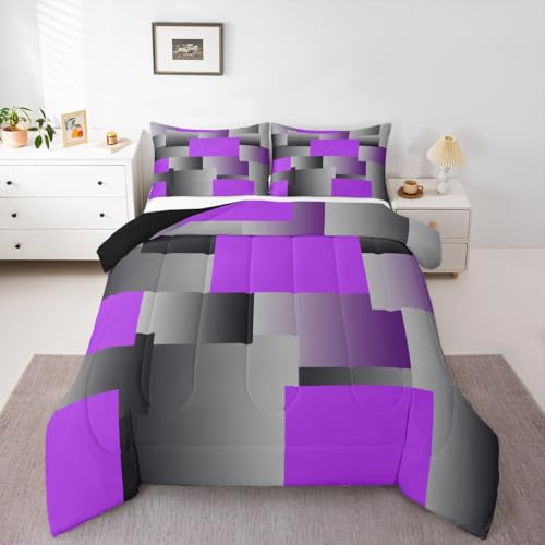 Erosebridal Abstraktes geometrisches Bettwäsche-Set, lila-grau, für Kinder, Jungen, Mädchen, moderner Stil, quadratisch, geometrisch, geometrisch, geometrisch, rechteckig, Rendering-Kunst-Steppdecke Erosebridal Abstraktes geometrisches Bettwäsche-Set, lila-grau, für Kinder, Jungen, Mädchen, moderner Stil, quadratisch, geometrisch, geometrisch, geometrisch, rechteckig, Rendering-Kunst-Steppdecke von Erosebridal