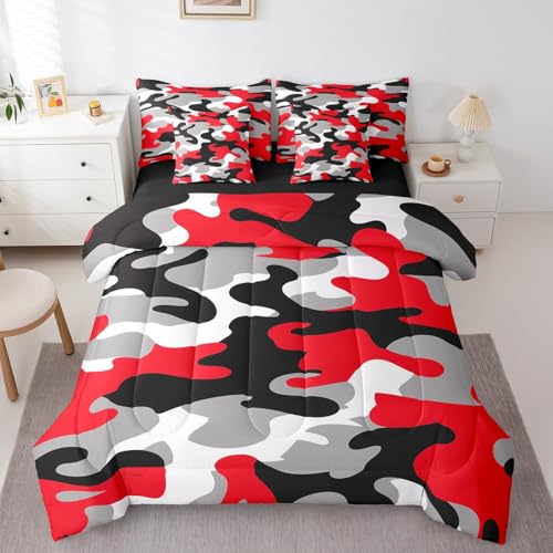 Erosebridal Bettwäsche-Set, Camouflage, 7-teilig, mit Bettlaken für Jungen, Mädchen, Kinderzimmer, Dekoration, Graffiti, Armee, Bett in einer Tasche, abstrakte Kunst-Bettwäsche, Rot / Schwarz Erosebridal Bettwäsche-Set, Camouflage, 7-teilig, mit Bettlaken für Jungen, Mädchen, Kinderzimmer, Dekoration, Graffiti, Armee, Bett in einer Tasche, abstrakte Kunst-Bettwäsche, Rot / Schwarz von Erosebridal