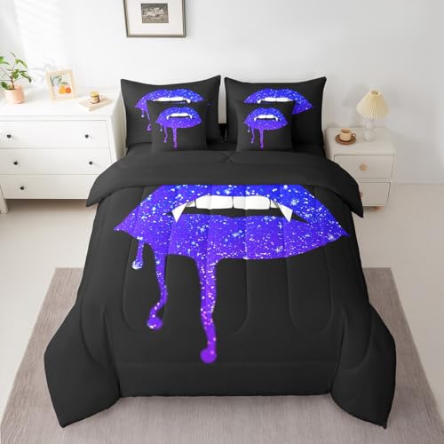 Erosebridal Bettwäsche-Set, Motiv: königsblaue Lippen, 7-teilig, Halloween-Horror-Thema, komplettes Bettdecken-Set mit Laken für Jungen, Mädchen, Kinderzimmer, Gothic, exotisch, Glitzer, Lippen Erosebridal Bettwäsche-Set, Motiv: königsblaue Lippen, 7-teilig, Halloween-Horror-Thema, komplettes Bettdecken-Set mit Laken für Jungen, Mädchen, Kinderzimmer, Gothic, exotisch, Glitzer, Lippen von Erosebridal