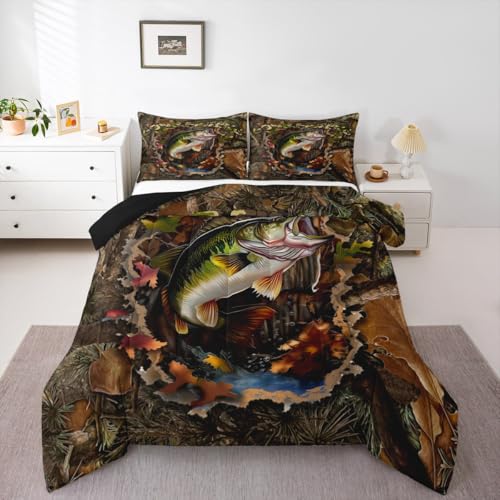 Erosebridal Bettwäsche-Set für Herren, Motiv: Camouflage, Fisch- und Jagd-Bettwäsche-Set, Jungen, Hecht, Fisch, Steppdecken-Set für Teenager und Erwachsene, rustikale Erosebridal Bettwäsche-Set für Herren, Motiv: Camouflage, Fisch- und Jagd-Bettwäsche-Set, Jungen, Hecht, Fisch, Steppdecken-Set für Teenager und Erwachsene, rustikale von Erosebridal