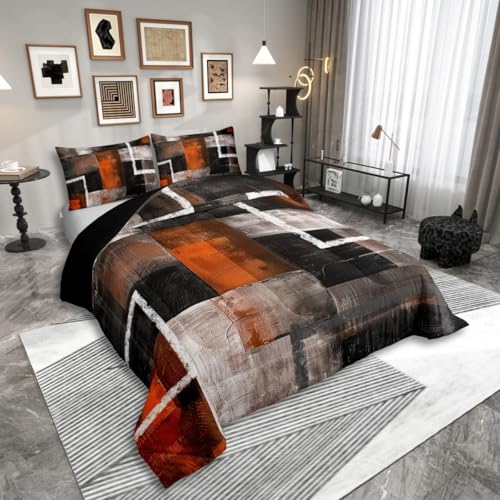 Erosebridal Bettwäsche-Set für King-Size-Betten, abstraktes Ölgemälde, modernes geometrisches Aquarell-Patchwork-Bettwäsche-Set für Teenager und Erwachsene, abstrakte Graffiti-Kunst-Steppdecke von Erosebridal