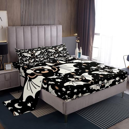 Erosebridal Bettwäsche-Set mit Cartoon-Fledermaus-Motiv, Motiv: Königin, Mond, Sterne, niedliches Tier, Gothic, Kawaii, Schwarz und Weiß, Bettlaken Erosebridal Bettwäsche-Set mit Cartoon-Fledermaus-Motiv, Motiv: Königin, Mond, Sterne, niedliches Tier, Gothic, Kawaii, Schwarz und Weiß, Bettlaken von Erosebridal