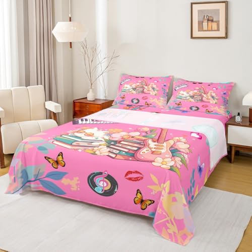 Erosebridal Bettwäsche-Set mit Gitarre, Schmetterlings-Motiv, Geschenk für Frauen und Mädchen, romantisch, modisch, Musik, Cartoon-Katzenbuch, flaches Spannbetttuch, Liebesherz-Dekor Erosebridal Bettwäsche-Set mit Gitarre, Schmetterlings-Motiv, Geschenk für Frauen und Mädchen, romantisch, modisch, Musik, Cartoon-Katzenbuch, flaches Spannbetttuch, Liebesherz-Dekor von Erosebridal