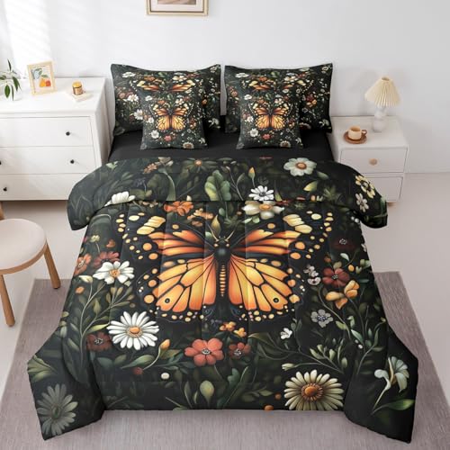 Erosebridal Bettwäsche-Set mit Schmetterlingen, für King-Size-Bett, grooviges Blumen-Bettwäsche-Set für Kinder, Teenager, Ölgemälde, Schmetterlinge (Bettdecke, Spannbetttuch, 2 Kissenbezüge, 2 Erosebridal Bettwäsche-Set mit Schmetterlingen, für King-Size-Bett, grooviges Blumen-Bettwäsche-Set für Kinder, Teenager, Ölgemälde, Schmetterlinge (Bettdecke, Spannbetttuch, 2 Kissenbezüge, 2 von Erosebridal
