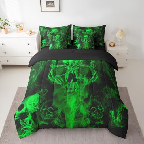 Erosebridal Bettwäsche-Set mit grünem Totenkopf-Design, 7-teilig, Gothic-Skelett, Halloween-Bettwäsche-Set mit Laken für Kinder, Jungen, Teenager, Herren, Hippie-Rauchbett in einer Tasche Erosebridal Bettwäsche-Set mit grünem Totenkopf-Design, 7-teilig, Gothic-Skelett, Halloween-Bettwäsche-Set mit Laken für Kinder, Jungen, Teenager, Herren, Hippie-Rauchbett in einer Tasche von Erosebridal