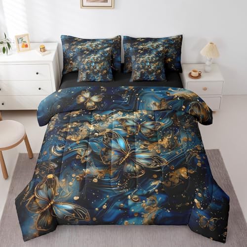 Erosebridal Bettwäscheset aus Marmor in Blau und Gold, mit Laken, abstraktes Bettwäsche-Set mit Farbverlauf, 7-teilig, Boho-Zimmer-Dekor, Trippy-Schmetterlingsbett in einer Tasche mit Spannbetttuch Erosebridal Bettwäscheset aus Marmor in Blau und Gold, mit Laken, abstraktes Bettwäsche-Set mit Farbverlauf, 7-teilig, Boho-Zimmer-Dekor, Trippy-Schmetterlingsbett in einer Tasche mit Spannbetttuch von Erosebridal