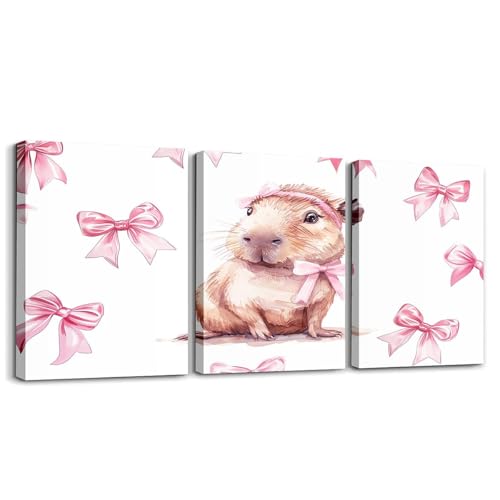 Erosebridal Capybara Leinwandbild, niedliche Schleife, Tiergemälde, rosa Kawaii-Schleife, Wandkunst, Set mit 3 verträumten Prinzessinnenschleifen, gerahmte Leinwandkunstdrucke für Schlafzimmer Erosebridal Capybara Leinwandbild, niedliche Schleife, Tiergemälde, rosa Kawaii-Schleife, Wandkunst, Set mit 3 verträumten Prinzessinnenschleifen, gerahmte Leinwandkunstdrucke für Schlafzimmer von Erosebridal