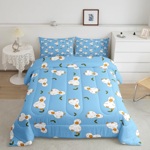 Erosebridal Cartoon-Enten-Bettwäsche-Set für Kinder, Jungen, Mädchen, schönes gelbes Enten-Bettwäsche-Set, niedliche handgezeichnete Gänse-Bettdecke, schöne Bauernhaus-Daunendecke mit 1 Kissenbezug, Doppelbett von Erosebridal