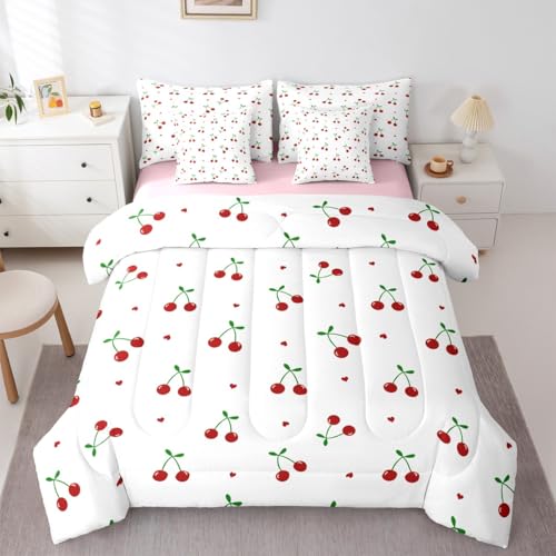 Erosebridal Cherry Queen-Bett in einer Tasche für Kinder, Jungen, Mädchen, Zimmerdekoration, niedliches rotes Kirsche, Bettdecken-Set mit Laken, Cartoon-Sommerfrucht, 7-teiliges Bettwäsche-Set mit Erosebridal Cherry Queen-Bett in einer Tasche für Kinder, Jungen, Mädchen, Zimmerdekoration, niedliches rotes Kirsche, Bettdecken-Set mit Laken, Cartoon-Sommerfrucht, 7-teiliges Bettwäsche-Set mit von Erosebridal