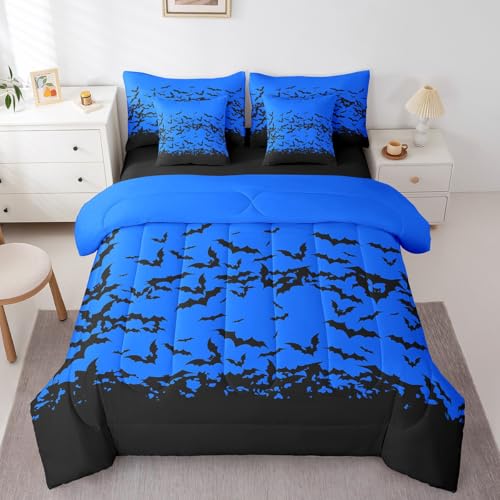 Erosebridal Halloween-Dekor, 7-teiliges Bettdecken-Set für Doppelbett, blau-schwarze Fledermäuse, Wildtier-Bett in einer Tasche mit Bettlaken und Spannbetttuch für Kinder, Jungen, Mädchen Erosebridal Halloween-Dekor, 7-teiliges Bettdecken-Set für Doppelbett, blau-schwarze Fledermäuse, Wildtier-Bett in einer Tasche mit Bettlaken und Spannbetttuch für Kinder, Jungen, Mädchen von Erosebridal