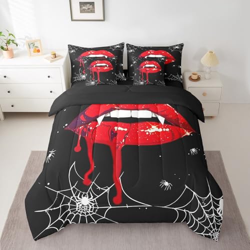 Erosebridal Halloween-Dekor, 7-teiliges Bettwäsche-Set, Gothic, sexy rote Lippen, komplettes Bettdecken-Set mit Bettlaken für Jungen und Mädchen, Kinderzimmer, Dekoration, Spinnennetz, Horror-Thema Erosebridal Halloween-Dekor, 7-teiliges Bettwäsche-Set, Gothic, sexy rote Lippen, komplettes Bettdecken-Set mit Bettlaken für Jungen und Mädchen, Kinderzimmer, Dekoration, Spinnennetz, Horror-Thema von Erosebridal
