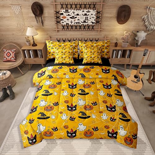 Erosebridal Halloween-Dekorationen, 7-teiliges Bettwäsche-Set, Kürbis-Geister, Hexenhüte, Katzen, Doppel-Bettwäsche-Set mit Laken für Jungen, Mädchen, Kinderzimmer, Dekoration, Spinnennetz Erosebridal Halloween-Dekorationen, 7-teiliges Bettwäsche-Set, Kürbis-Geister, Hexenhüte, Katzen, Doppel-Bettwäsche-Set mit Laken für Jungen, Mädchen, Kinderzimmer, Dekoration, Spinnennetz von Erosebridal