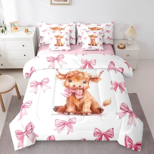 Erosebridal Highland Kuhbett in einer Tasche, niedliches Cartoon-Tier-Bettwäsche-Set, rosa Prinzessinnen-Schleife, Doppel-Bettwäsche-Set, 7-teilig, für Kinder, Mädchen, Teenager, Damen Erosebridal Highland Kuhbett in einer Tasche, niedliches Cartoon-Tier-Bettwäsche-Set, rosa Prinzessinnen-Schleife, Doppel-Bettwäsche-Set, 7-teilig, für Kinder, Mädchen, Teenager, Damen von Erosebridal