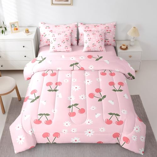 Erosebridal Kawaii Kirsche Mädchen-Bettwäsche-Set, 7-teilig, rosa verträumte Prinzessin, Bett-Set mit Laken für Kinder, Teenager, Frauen, niedliches Cartoon-Obstbett in einer Tasche, weiße Erosebridal Kawaii Kirsche Mädchen-Bettwäsche-Set, 7-teilig, rosa verträumte Prinzessin, Bett-Set mit Laken für Kinder, Teenager, Frauen, niedliches Cartoon-Obstbett in einer Tasche, weiße von Erosebridal