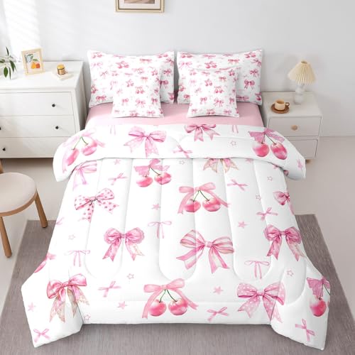 Erosebridal Kinder-Bettwäsche-Set mit rosa Schleife, 7-teilig, Kirschschleife, niedliches Kawaii-Schleife, Bett in einer Tasche, Aquarell, Sterne, Schleife, Bettlaken-Set mit Bettdecke Erosebridal Kinder-Bettwäsche-Set mit rosa Schleife, 7-teilig, Kirschschleife, niedliches Kawaii-Schleife, Bett in einer Tasche, Aquarell, Sterne, Schleife, Bettlaken-Set mit Bettdecke von Erosebridal