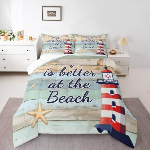 Erosebridal Leuchtturm-Bettwäsche-Set, Queen-Size-Größe für Jungen, Strand-Seestern-Bettwäsche-Set, rustikales Bauernhaus-Bettwäsche-Set für Kinder, Teenager, Erwachsene, Schlafzimmer, Dekoration Erosebridal Leuchtturm-Bettwäsche-Set, Queen-Size-Größe für Jungen, Strand-Seestern-Bettwäsche-Set, rustikales Bauernhaus-Bettwäsche-Set für Kinder, Teenager, Erwachsene, Schlafzimmer, Dekoration von Erosebridal