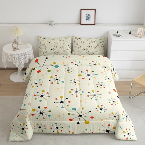 Erosebridal Moderne Mitte des Jahrhunderts Tröster Full Retro Atomic Bettwäsche-Set, Regenbogen-Gitter-Daunendecke Vintage 50er Jahre 1950er Jahre Bett-Set, ästhetische abstrakte Kunst, gesteppte von Erosebridal