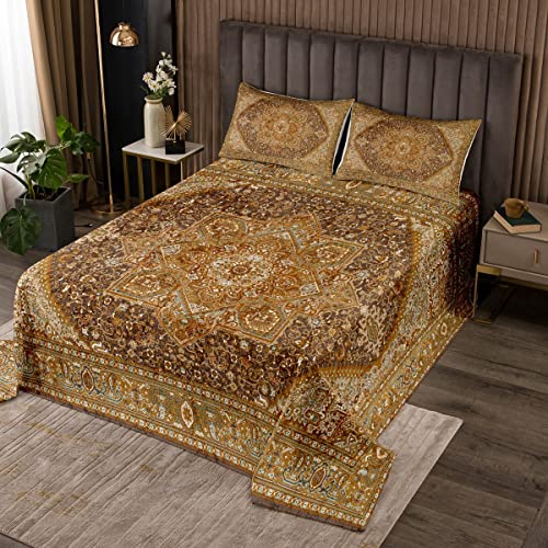 Erosebridal Orientalisches Bettbezug-Set für King-Size-Betten, Vintage-Bettwäsche-Set, Terrakotta, persisches Tagesdecken-Set, ästhetisches Hippie-Steppset, Boho-Mandala-Bett-Sets für Männer und von Erosebridal