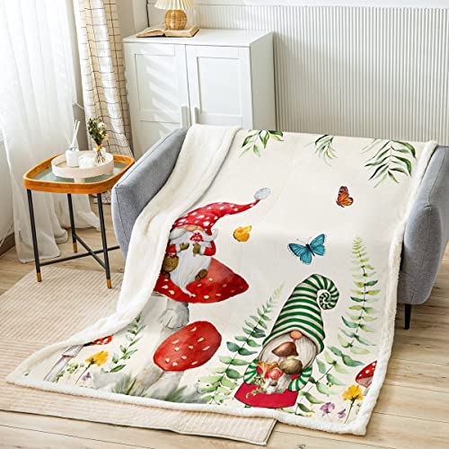 Erosebridal Pilz-Überwurfdecke, Kawaii-Frühlingswichtel, Flanelldecke für Sofa, Stuhl, Schmetterlingspflanzen, Fleecedecke, niedlich, rot-grün, Zwerg, flauschige Decke, wilde Spieces, Sherpa-Decke, von Erosebridal