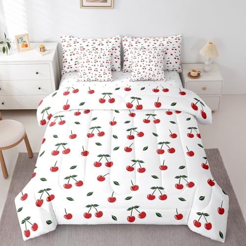 Erosebridal Red Cherry Bett in einer Tasche, süße Kirschfrucht, 7-teiliges Bettwäsche-Set, Cartoon-Kirschen, Kawaii-Bettwäsche-Set mit Laken, Doppelbettgröße, für Kinder, Jungen, Mädchen Erosebridal Red Cherry Bett in einer Tasche, süße Kirschfrucht, 7-teiliges Bettwäsche-Set, Cartoon-Kirschen, Kawaii-Bettwäsche-Set mit Laken, Doppelbettgröße, für Kinder, Jungen, Mädchen von Erosebridal