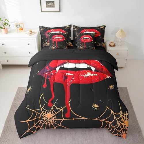 Erosebridal Red Mouth 7-teiliges Bettwäsche-Set, Gothic, Halloween, Horror, komplettes Bettdecken-Set mit Bettlaken für Jungen und Mädchen, Kinderzimmer, Dekoration, blutende Lippen, Spinnennetz Erosebridal Red Mouth 7-teiliges Bettwäsche-Set, Gothic, Halloween, Horror, komplettes Bettdecken-Set mit Bettlaken für Jungen und Mädchen, Kinderzimmer, Dekoration, blutende Lippen, Spinnennetz von Erosebridal