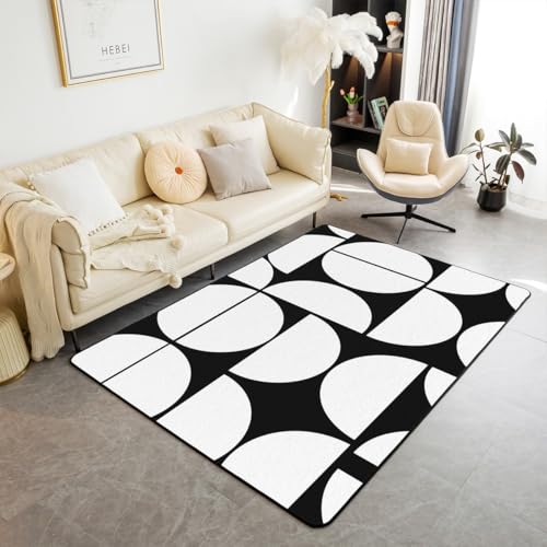 Erosebridal Wohnzimmerteppich, 12,7 x 17,8 cm, modern, abstrakt, geometrisch, dekorativer Teppich, Retro, Boho-Kunst, Bodenmatte, Weiß und Schwarz Erosebridal Wohnzimmerteppich, 12,7 x 17,8 cm, modern, abstrakt, geometrisch, dekorativer Teppich, Retro, Boho-Kunst, Bodenmatte, Weiß und Schwarz von Erosebridal