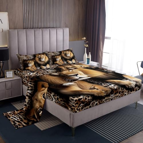 Lion Sheets Bettwäsche-Set für Paare mit wildem Löwen-Liebhaber, Queen-Size-Bett, 4-teilig, für Kinder, Jungen, Mädchen, afrikanisches Tiermotiv, Schwarz/Braun, Geparden-Leopardenmuster, Spannbetttuch Lion Sheets Bettwäsche-Set für Paare mit wildem Löwen-Liebhaber, Queen-Size-Bett, 4-teilig, für Kinder, Jungen, Mädchen, afrikanisches Tiermotiv, Schwarz/Braun, Geparden-Leopardenmuster, Spannbetttuch von Erosebridal