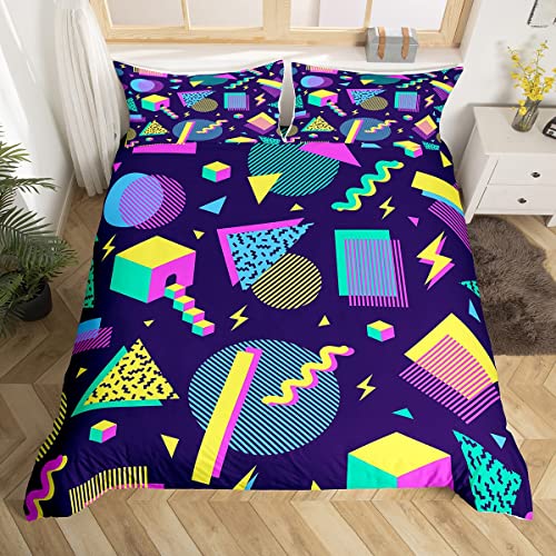 Retro-Bettwäsche-Set im 80er-Jahre-Stil, abstraktes geometrisches Muster, Bettbezug, buntes Pop-Art-inspiriertes Muster, Bettbezug für Jungen und Kinder von Erosebridal