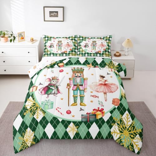 Rosa Nussknacker-Weihnachtsdekoration, kleine Prinzessinnen-Ballett-Bettwäsche-Set, Cartoon-Maus, geometrisches Gitter, Trösterdecke, goldene Schneeflocke, Steppdecke, King-Size-Bett, grünes Rosa Nussknacker-Weihnachtsdekoration, kleine Prinzessinnen-Ballett-Bettwäsche-Set, Cartoon-Maus, geometrisches Gitter, Trösterdecke, goldene Schneeflocke, Steppdecke, King-Size-Bett, grünes von Erosebridal