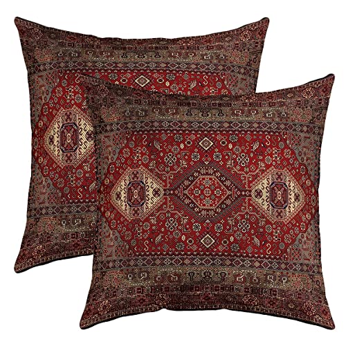 Set von 2 Boho Tribal Throw Pillow Covers 22x22 Retro Exotic Pillow Covers Vintage Lattice Bohemian Cushion Covers Dark Red Antique Damast Inspired Medallion Egyptian Decorative Pillow Covers von Erosebridal