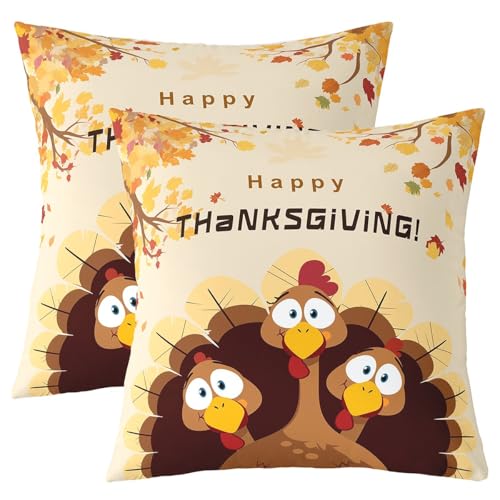 Türkei-Kissenbezüge für Thanksgiving, 50,8 x 50,8 cm, 2 Stück, Herbstblätter, lustige Truthahn-Kissenbezüge, Ahornblatt, Festival, Bauernhof, Küken, dekorativ, quadratisch, Braun / Gelb Türkei-Kissenbezüge für Thanksgiving, 50,8 x 50,8 cm, 2 Stück, Herbstblätter, lustige Truthahn-Kissenbezüge, Ahornblatt, Festival, Bauernhof, Küken, dekorativ, quadratisch, Braun / Gelb von Erosebridal