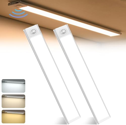 Eroshooo Unterbauleuchte Küche Led mit Bewegungsmelder 30CM, USB Aufladbar Schrankbeleuchtung Kabellos, 3 Farbmodi Dimmbar Beleuchtung Schrankleuchte Schranklicht für Küche, Schrank,Treppen-2 Stück von Eroshoo
