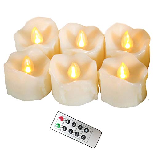 Erosway Flammenlose Kerzen, realistisch Flackernde LED Teelichter elektrische Kerzen, 300 Stunden Nonstop Leuchten mit Fernbedienung und 2/4/6/8 Stunden-Timer. Elfenbeinfarbe. 6 Stück/Paket(Weiß) von Erosway